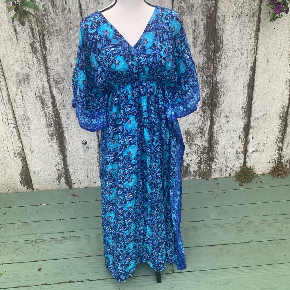Anthropologie M/L gorgeous blue floral mosaic long dress